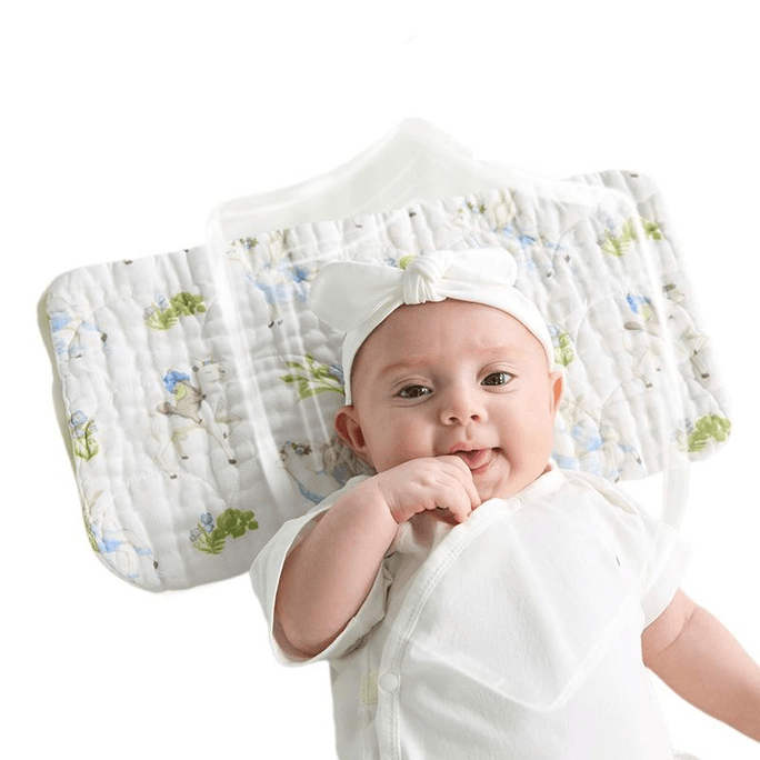 【中國直郵】babycare0-3月雲片枕頭嬰兒紗布透氣吸汗拍嗝巾林中白鹿*1個