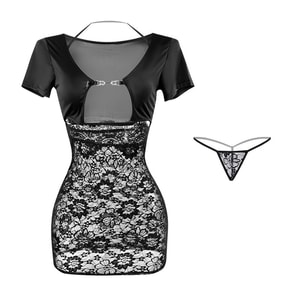 Fun Lingerie Sexy Neck Hanging Secretary Lace Skirt Black One Size (No Stockings)