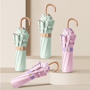Exquisite Solid Color Lace Three Fold Hook Handle Umbrella Color Glue UV Protection Sun Umbrella Elegant Lightweight Portable Fresh Style Sunshade Umbrella Grape Soda One