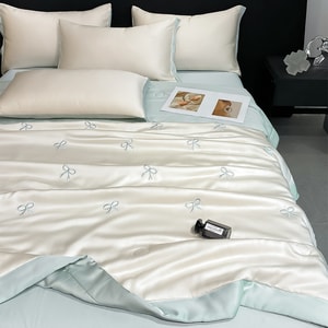 Elysian Dreams Cooling Quilt 4Pcs Set Bow Blue Queen Size-6 colors