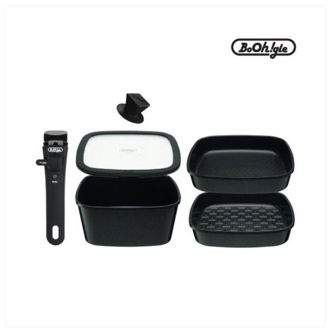 Korean BoOh!gle (BOOHGLE) Non-Stick Cookware Set 6pcs Detachable Handle Dishwasher & Oven Safe Black