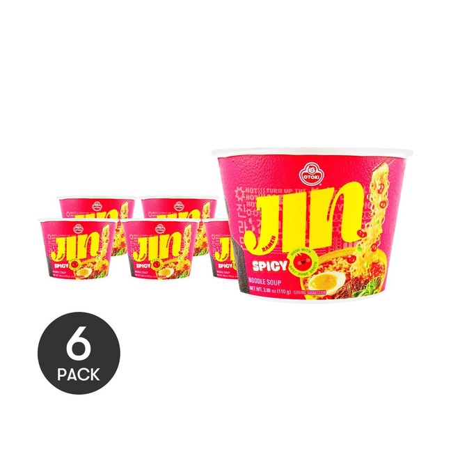 【Value Pack】Jin Ramen-  Korean Style Instant Bowl Noodles , Spicy Flavor , 3.88oz*6