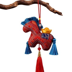 【中國直郵】 HSPM 國潮花布馬公仔 布藝馬毛絨玩具 民俗生肖馬布娃娃 禮物 紅色富貴布馬 10cm 1個