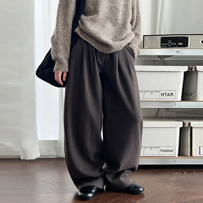 Korean thick woolen sickle pants  curved knife pants  women's autumn and winter new style  slimming and imitation cashmere pants  chocolate coffee and velvet L