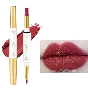 Dual-End Lip Liner (Caramel Red Date). Lipstick 2g + Liner 0.25g. 2-in-1 Design. Velvet Matte, Smooth, Long-lasting, No Transfer. Natural Full Lips. Perfect For Daily Wear.