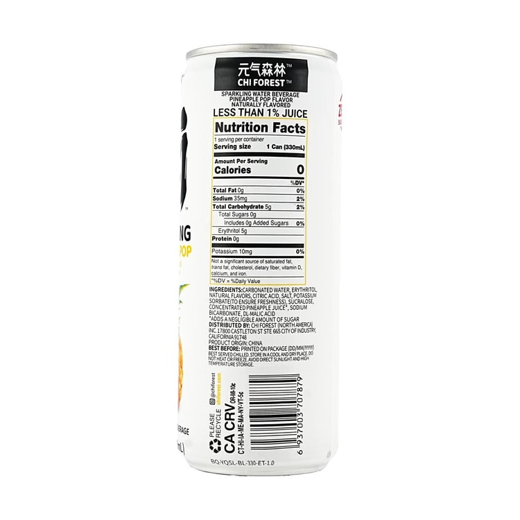 Chi Forest Sparkling Water Pineapple Pop Flavor, Soda Beverage