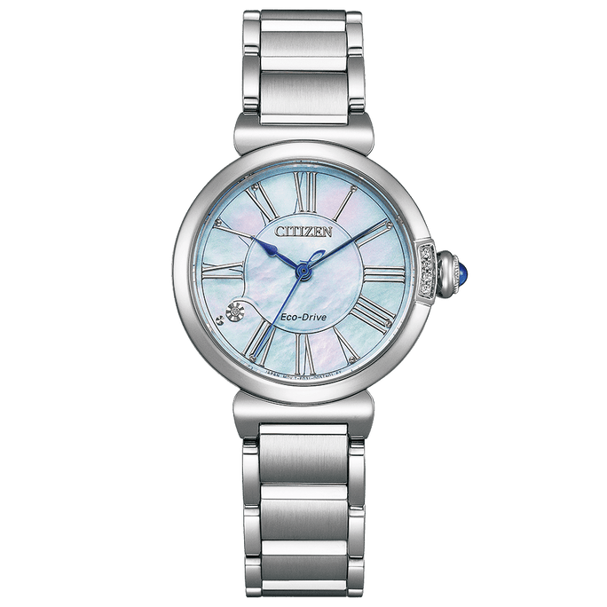 【日本直郵】 日本 CITIZEN 西鐵城 小鈴花貝母盤光動能鋼帶女錶 1個【銀色;130-135mm】