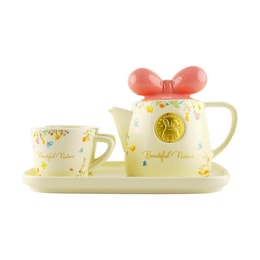 Teapot Tea Set - Pink One Pot with Two Cups and Tray