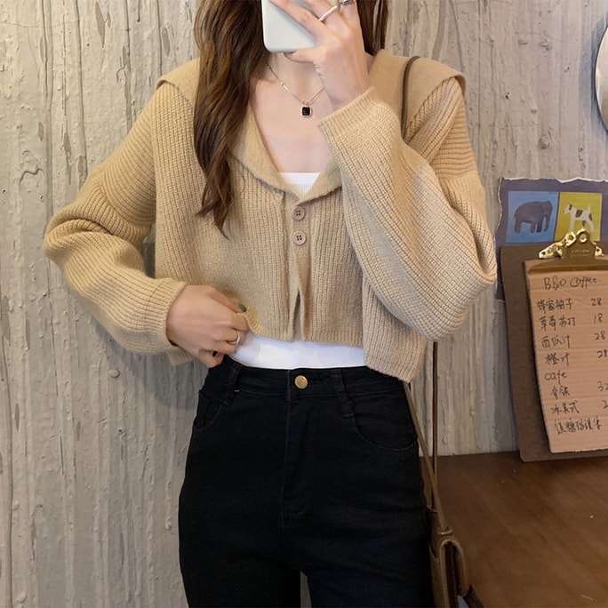 [중국 직통 메일] 음루란 신작 가을 겨울 시크 탑 부드럽고 달콤한 스파이시 스웨터 니트 카키 컬러