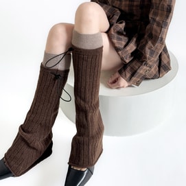 【中國直郵】 HSPM 新款秋冬休閒疊穿羊毛寬條套抽繩拼接款堆堆襪 1雙 咖啡 F