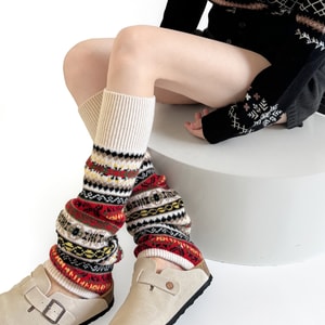 New Fall/Winter Retro Ethnic Style Thickened Mid-Thigh Wool Leggings 1 pair White F