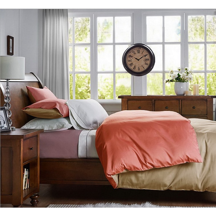 J.F.AMIEE 纯棉埃及棉800根高档长绒棉 正反两色被套三件套 被套枕套 玫瑰红/卡其 Queen/King 3