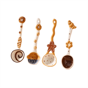 Cute ceramic spoons, high-value personal long-handled soup spoons, quirky little spoons and ladles, 4-pack