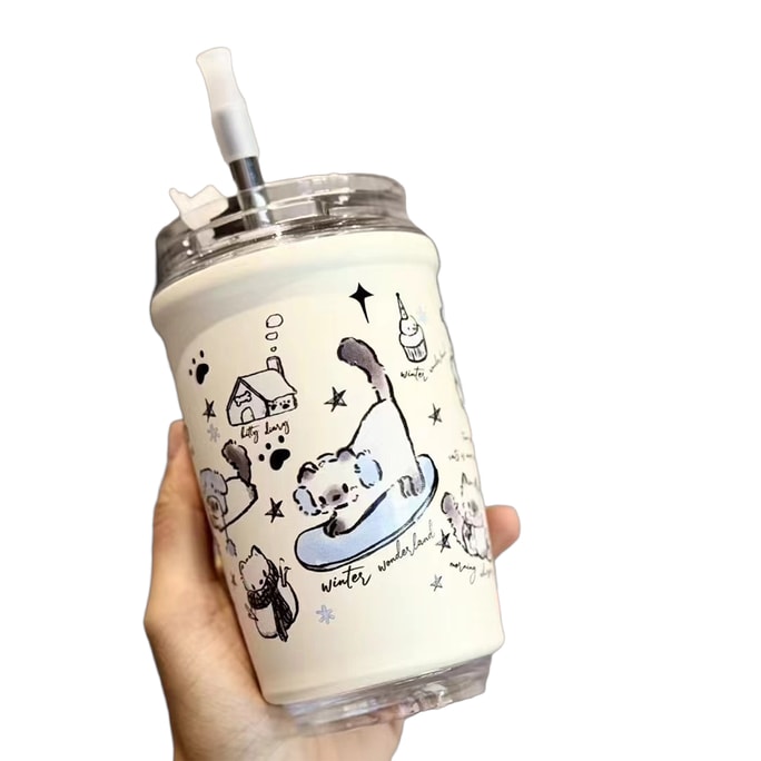 New High-End 316 Stainless Steel Simple And Niche Cute Straw Cup Winter Cat 350ml