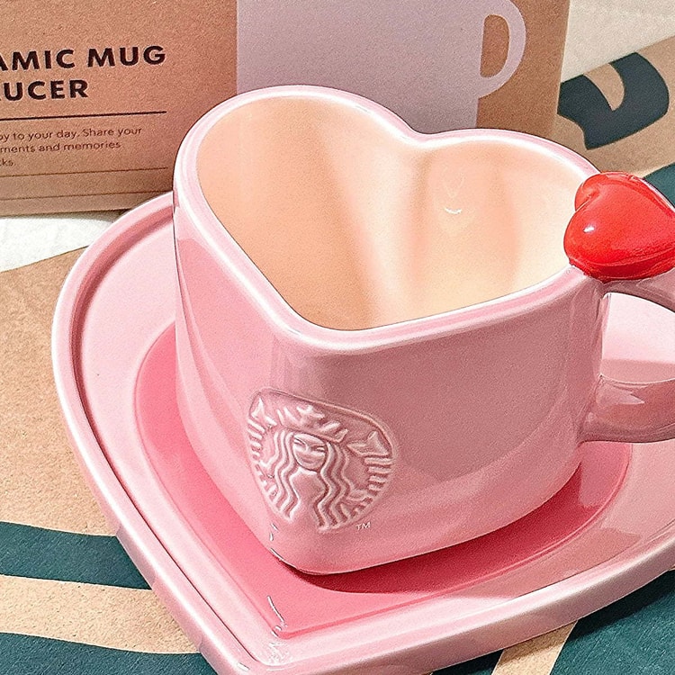 KR STARBUCKS Valentine's Day Be Mine Heart Ceramic Mug &amp; Saucer  237ml - Yami.com
