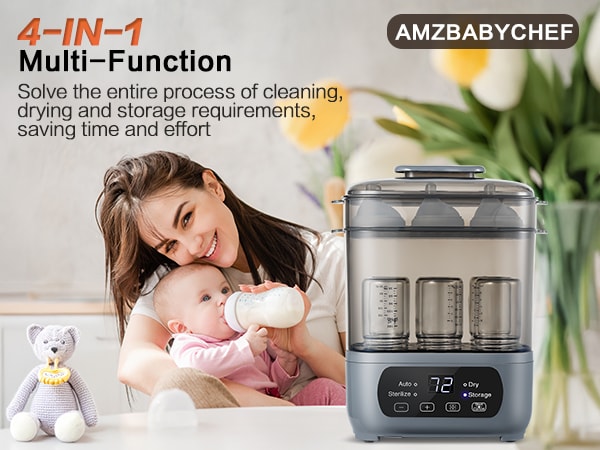 【中國直郵】 AMZBABYCHEF 4合1嬰兒奶瓶蒸煮烘乾機,帶快速烘乾功能的電動蒸煮器,通用型,適用於所有奶瓶
