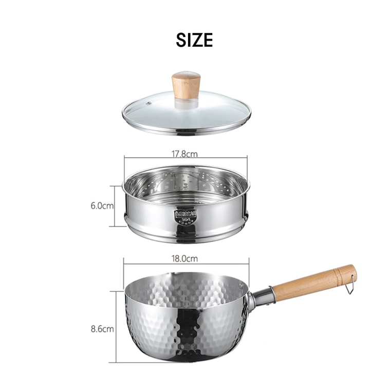 YUKIRO 日式锤纹不锈钢雪平锅 一人食蒸煮两用小奶锅 18cm 附蒸屉和盖子 燃气电磁炉通用 双耳蒸笼随机发货 14