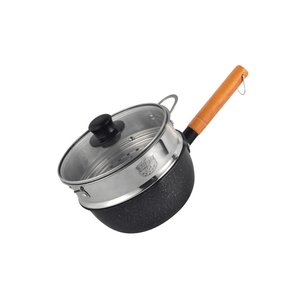 【中国直邮】味之享 雪平锅麦饭石不粘小奶锅18cm带盖带蒸屉 经典黑