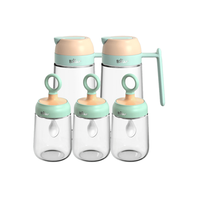 Glass Seasoning Spice Jar & Oil Dispenser Set of 5 Green