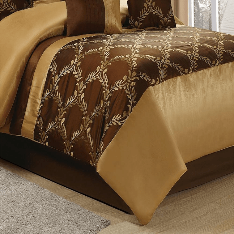 7 Piece Luxury Bedding Collection Burgundy Gold Embroidered Comforter Set Burgundy / Queen 9