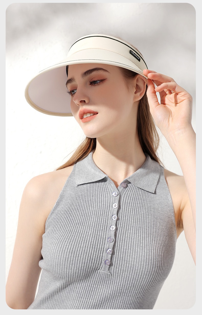  GoloveJoy 女士空頂帽 奶茶杏一頂 夏季戶外防曬 加大帽簷 可調式帽圍
