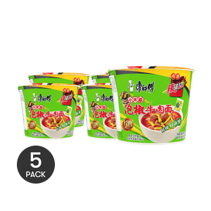 康师傅 方便面 小米椒泡椒牛肉面 桶装 104g *5【5份超值装】【重庆限定 内含超美味泡椒包】【亚米独家】