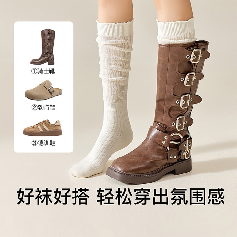 Slouchy Socks Beige F 1 Piece Women Calf Socks Pure & Alluring Miu Style Breathable & Odor-Resistant Ballet Style Knee High Socks 3