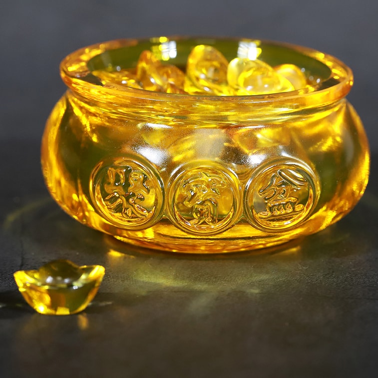 GinkgoHome Golden Crystal Glass Treasure Bowl With Gold Ingot Desktop Decoration 4