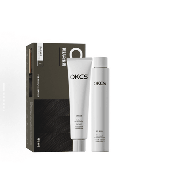 [중국 직송] OKCS 헤어 다이 크림, 식물성 순수 홍차 염색약, 남성 및 여성용 아마색, 어깨 길이 머리카락용 (80g x 2/박스)