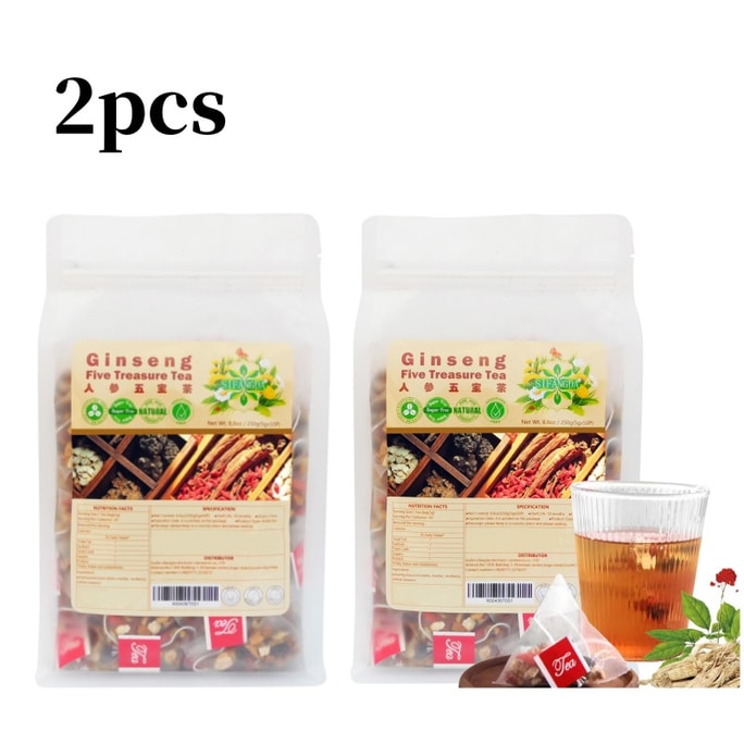 2 Pcs Ginseng Five Treasures Tea 8.81oz(250g5gx50P) Tonic Nourishing Revitalising Benefiting The Vitality Of The Qi