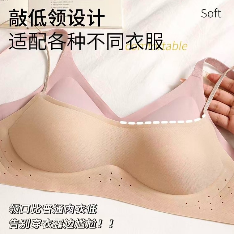 【홍콩 직배송】 허브 초컬러 얇은 사각넥 여름 브라 파운데이션 핑크 1개 XL 사이즈 낮은 넥 심리스 인비저블 3