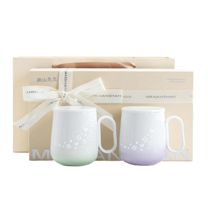 Mr. Nanshan Fangfei Water Cup Creative Linglong Porcelain Mug With Lid Couple Pair Cup Purple+Green Single Cup 410ml