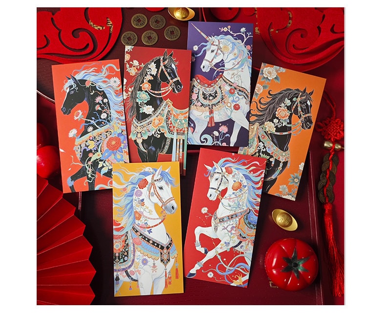 2026 Bingwu Horse Year: 6-pc Tactile Red Envelope