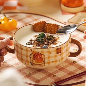 川岛屋 吐司星星人陶瓷双耳汤碗 可爱餐具 6.93"