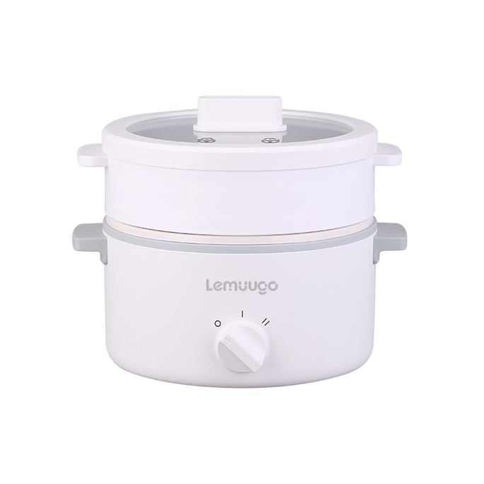Lemuugo 多機能電気調理器（セラミック釉薬内鍋、深型304ステンレス製蒸し器、炊飯器、鍋料理器、麺調理器付き）（寮向け）（1.6L）