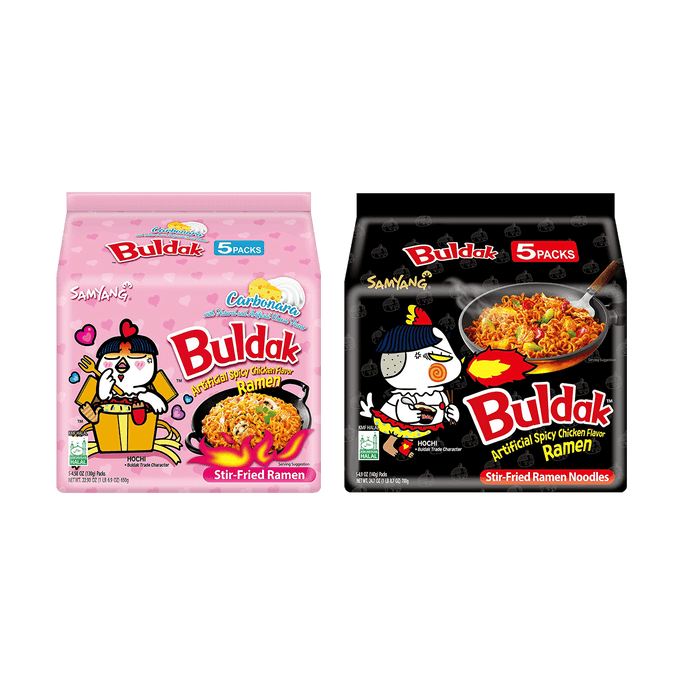 Korean Buldak Stir-Fried Ramen - Hot Chicken Flavor,Carbonara Flavor,  10Packs,9.52oz【Value Pack】