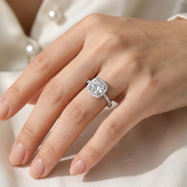 Cushion‑Cut Ring 8MM Zircon US Size 6 1 Piece S925 Sterling Silver Ring High‑Brilliance Center Stone With Halo Paved Setting 5