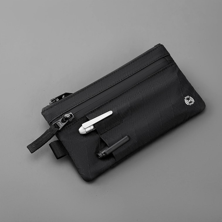 【中国直邮】 HSPM 新款rfid零钱包手机包防盗刷卡包x-pac大号旅行手包钥匙包 黑色 F 1个 5