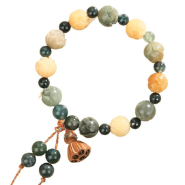 【中国直邮】杭州灵隐财神莲花菩提根手串白玉菩提平安多宝手链 有钱花莲花手串水草玛瑙款*1条