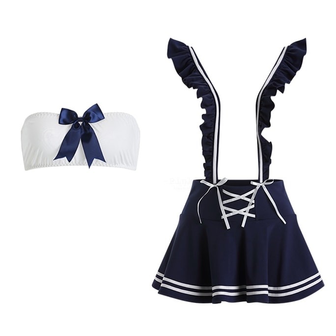 Pure Desire Sailor Dresses Breast Placket Cutout See Through Bow Tie Backless Student Sex T-shirts