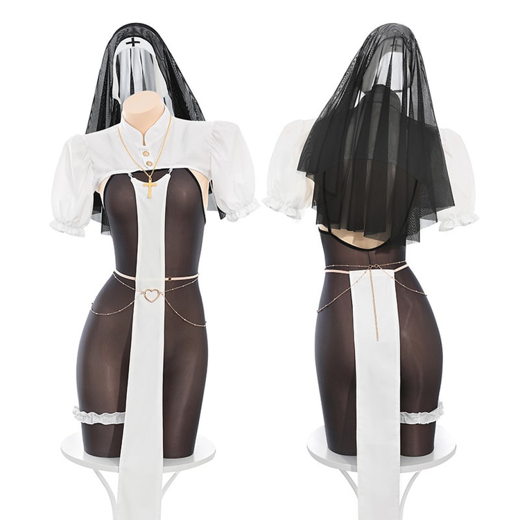 sexy superhero lingerie Dark Nun Hunt Love Open Crotch Set Erotic Lingerie Sexy See-Through  Backless Bodysuit