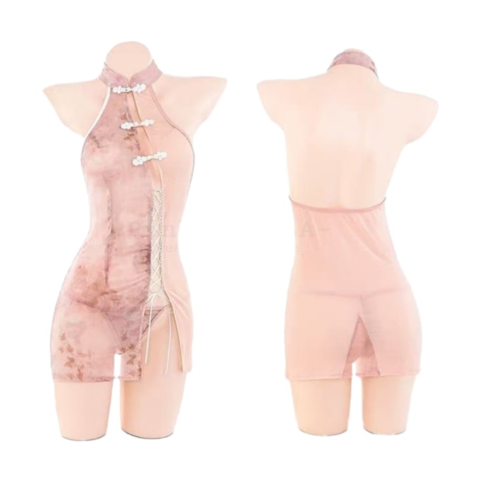 Silken Veil Charm Chinese Style Velvet Cutout Backless Crotchless Qipao Dress with Lace-Up Front One Size