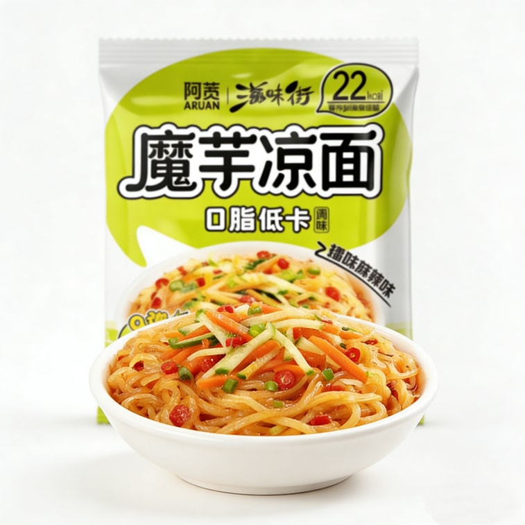 白家阿寛こんにゃく麺、乾燥麺、冷製こんにゃく麺、冷製皮麺、173g×1袋、インスタント麺、クイックヌードル [スパイシー甘酸っぱい味] [低脂肪、低カロリー、減量食代替品] 6