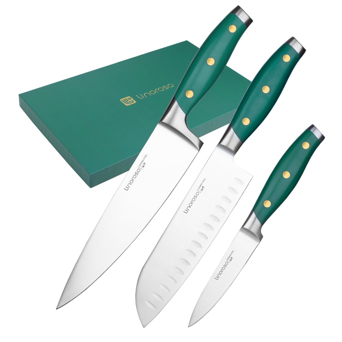 【美國包郵】LINOROSO 3 件廚房刀具組附高級禮盒 綠色手柄