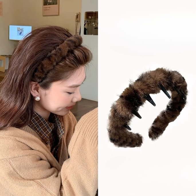 [틱톡 & 샤오홍슈 인기 상품] 풍성한 레오파드 프린트 헤어밴드/헤어 클립, 머리를 더욱 풍성하게 보이게 해주는 고급스럽고 스타일리시한 디자인, 미끄럼 방지 및 흘러내림 방지, 진한 레오파드 프린트, 1개입