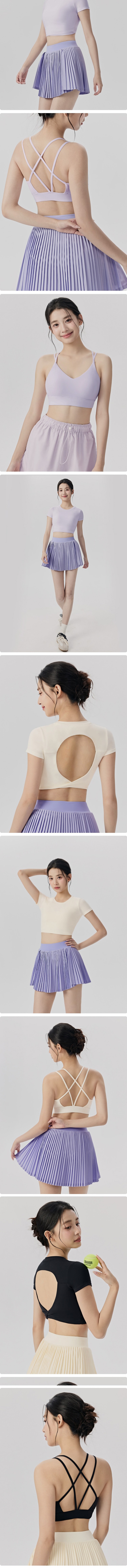 【中国直邮】 HSPM 瑜伽套装 圆领性感美背运动 普拉提健身上衣 椰奶白色 文胸加短袖T恤  XL码