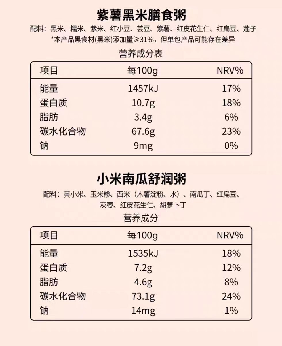【中國直郵】 燕之屋 燕之坊 七日女神粥五穀雜糧粥組合粗糧八寶粥原料阿膠山藥700g