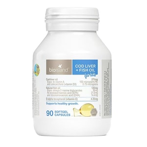 【中国直送】オーストラリア産 バイオアイランド DHA タラ肝油 乳幼児用 90カプセル/ボトル（魚油+タラ肝油）