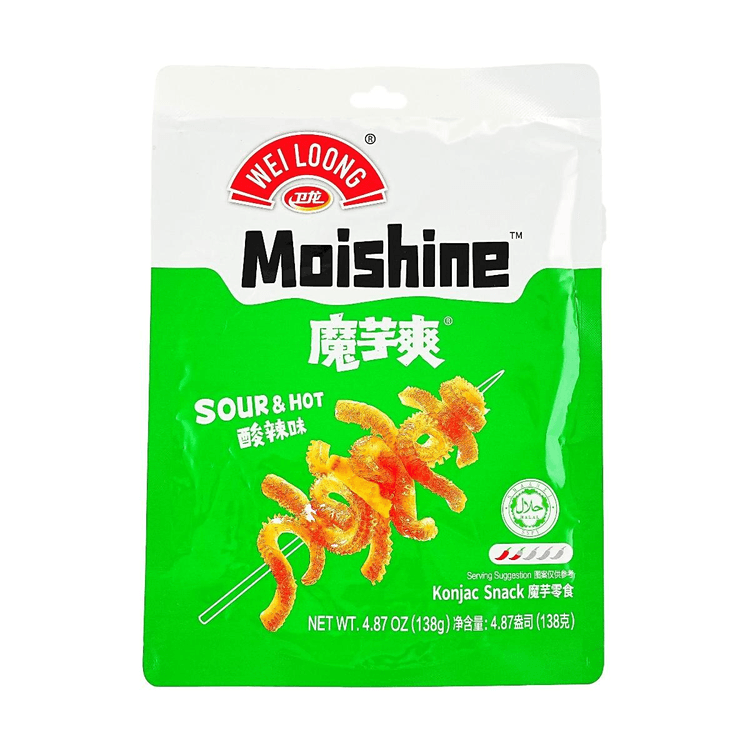 WEILONG Moishine Konjac Snacks ,Sour Spicy Flavor, 4.87 oz【Low