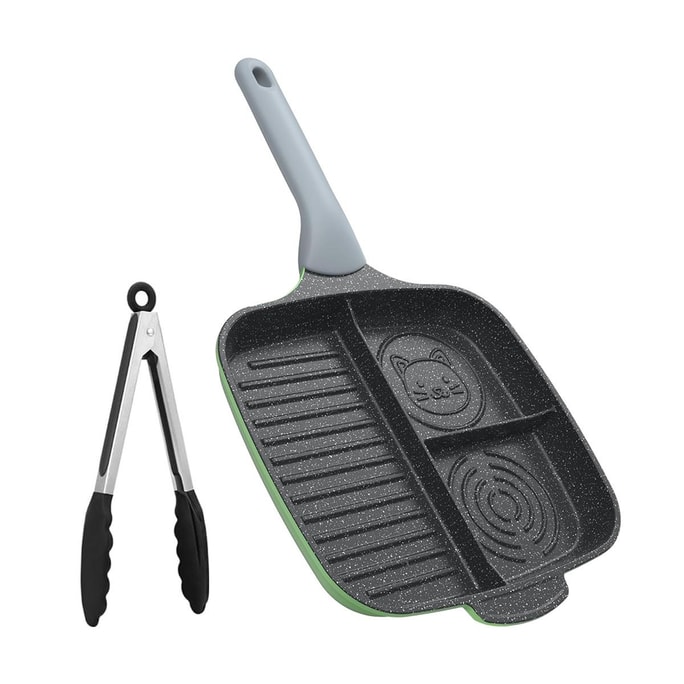 COOKER KING Breakfast Pan, Pancake Pan & Egg Frying Tool, Divided Frying Pan with Cat Pattern Imprint, Comes with Steak 